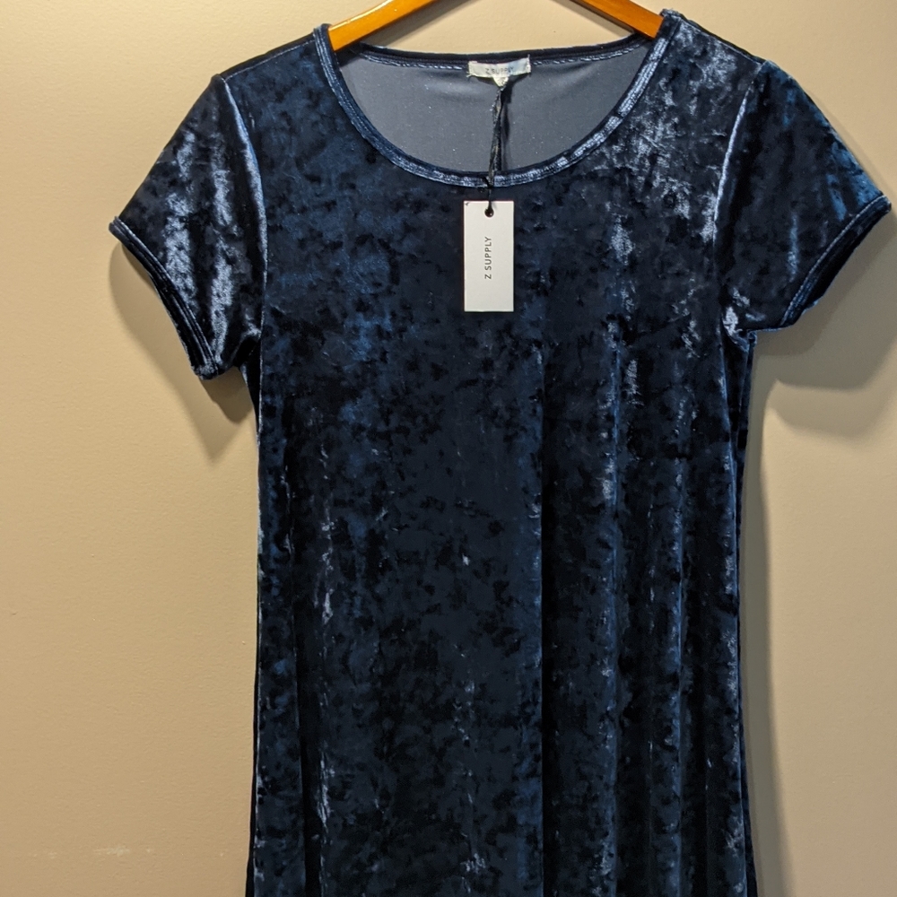 Z supply crushed navy velvet mini dress size M